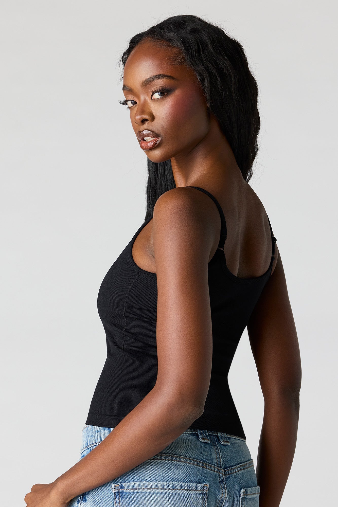 Braless Seamless Ribbed Scoop Neck Tank