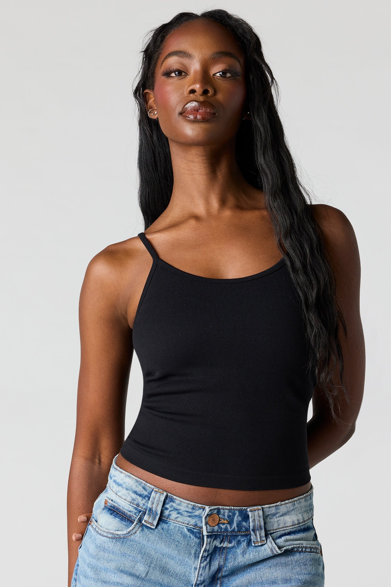 Braless Seamless Ribbed Scoop Neck Tank