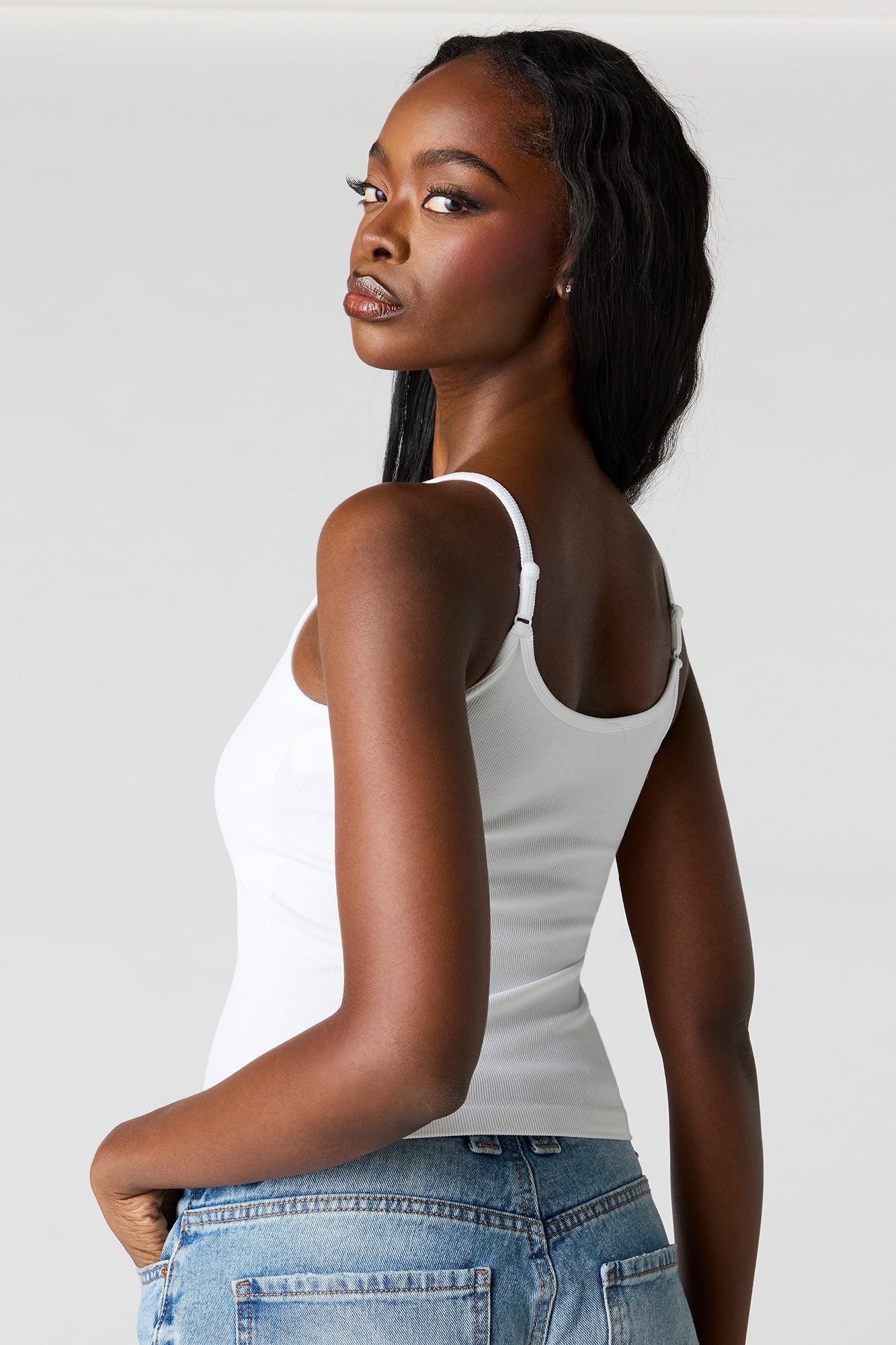 Braless Seamless Ribbed Scoop Neck Tank