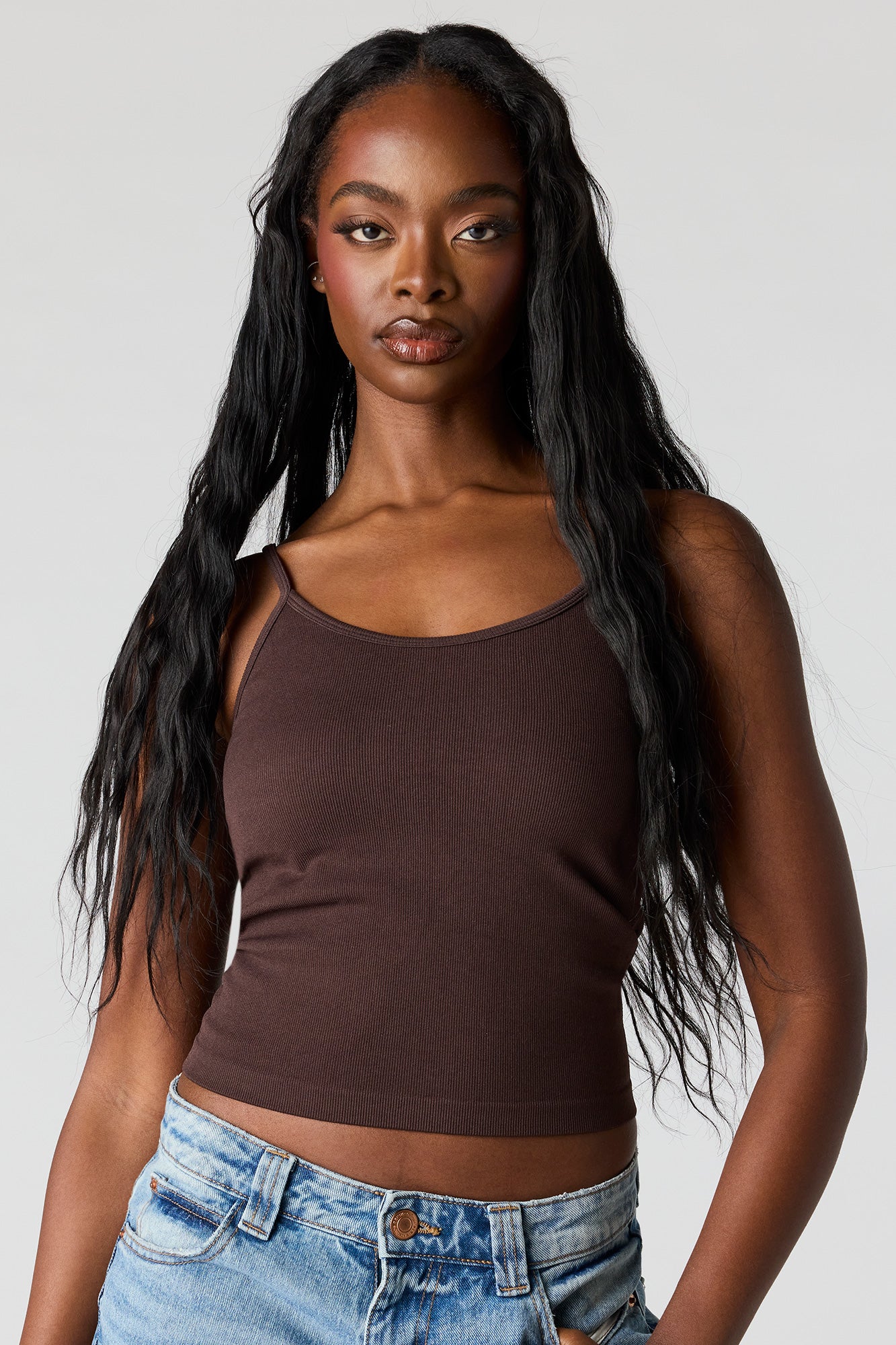Braless Seamless Ribbed Scoop Neck Tank