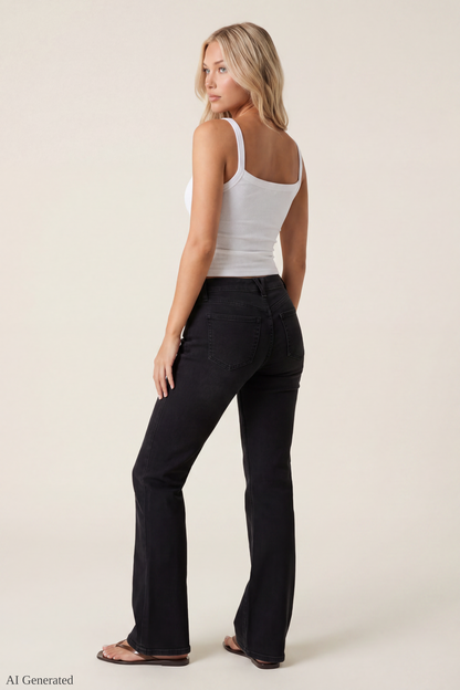 Stretch Relaxed Flare Black Jean