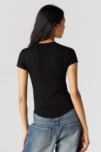 Ribbed Curved Hem T-Shirt