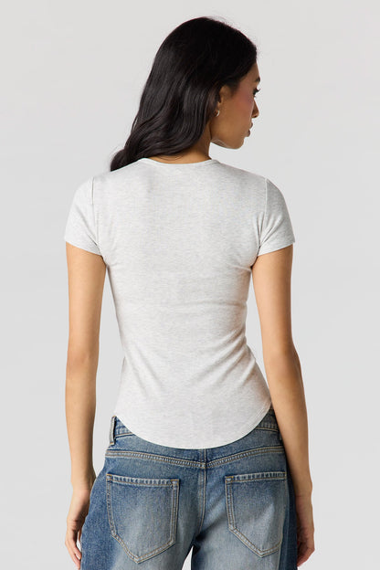 Ribbed Curved Hem T-Shirt