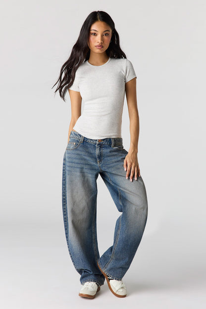 Ribbed Curved Hem T-Shirt