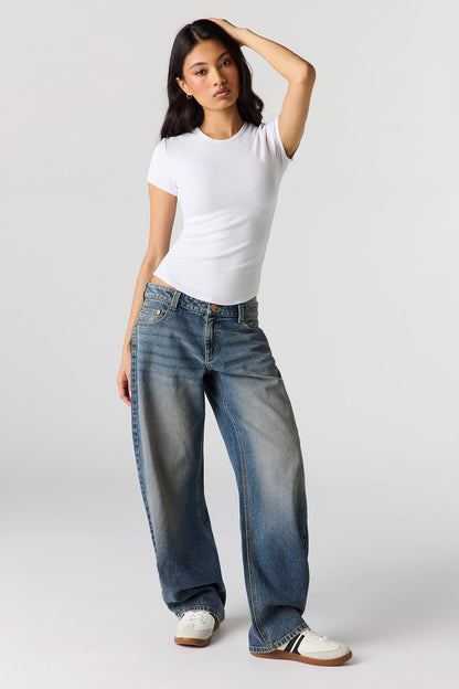 Ribbed Curved Hem T-Shirt