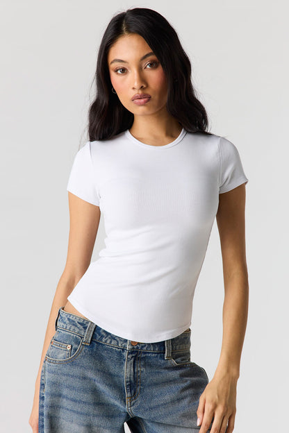 Ribbed Curved Hem T-Shirt