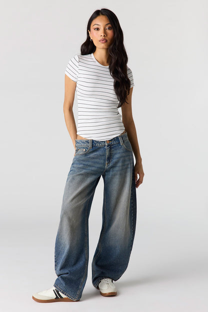 Ribbed Curved Hem T-Shirt