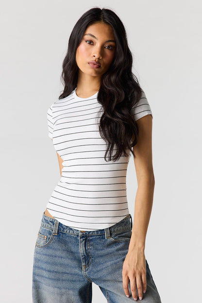 Ribbed Curved Hem T-Shirt
