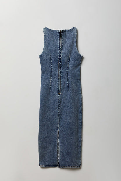 Denim Square Neck Maxi Dress