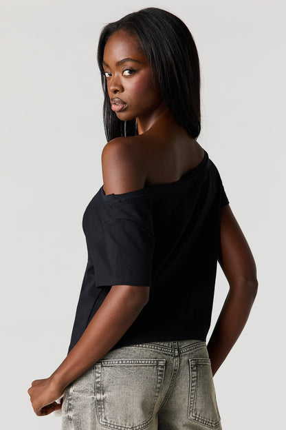 Off Shoulder Graphic T-Shirt