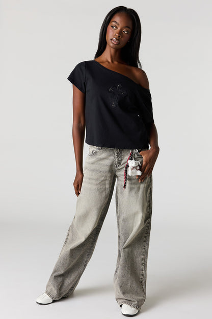 Off Shoulder Graphic T-Shirt