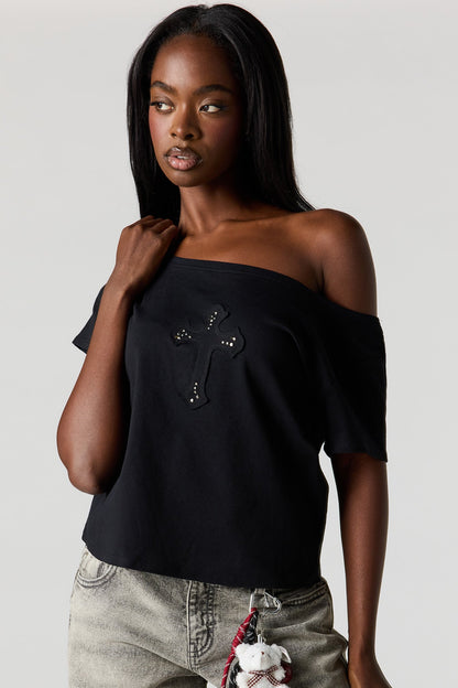 Off Shoulder Graphic T-Shirt