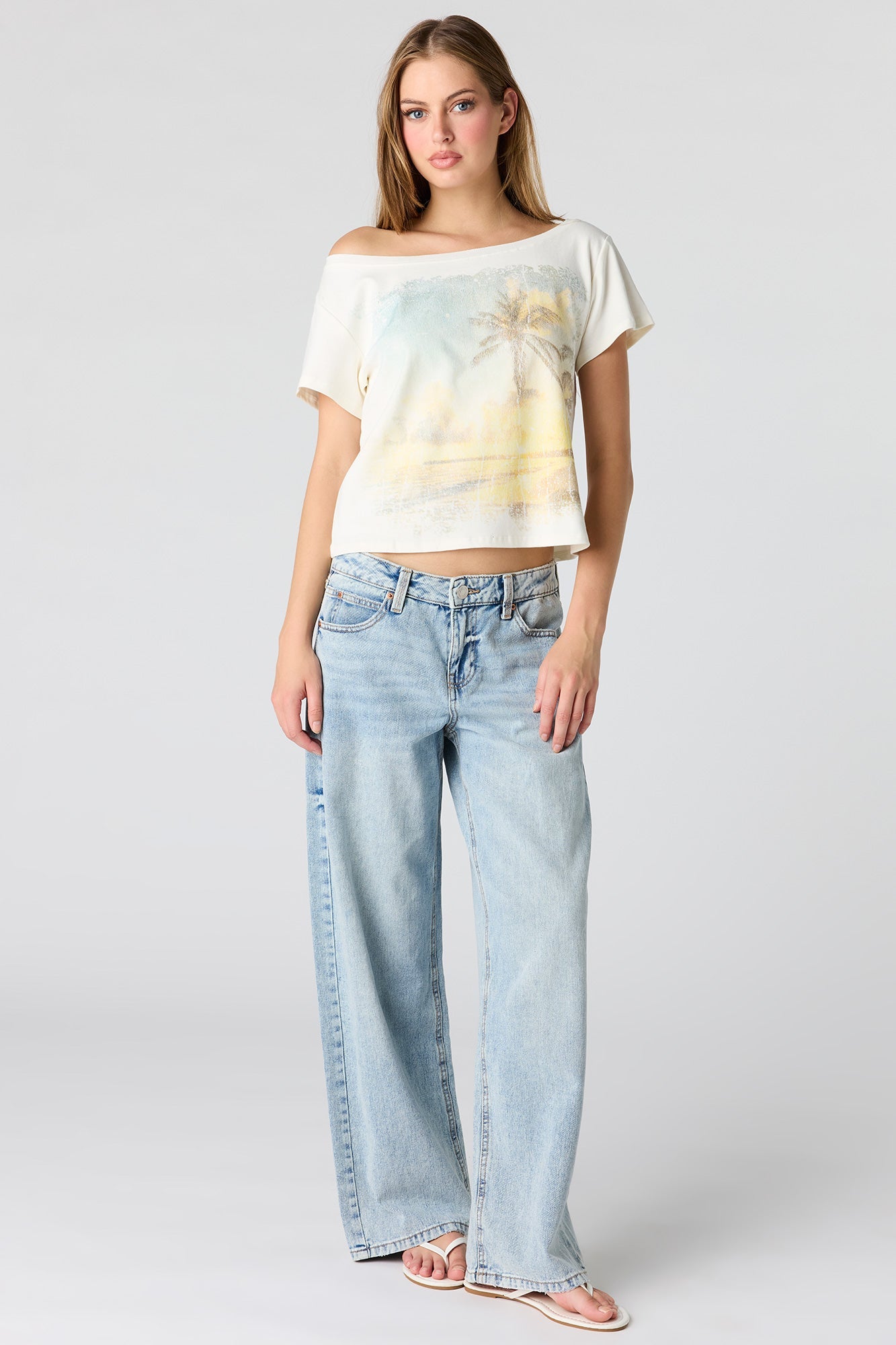 Off Shoulder Graphic T-Shirt