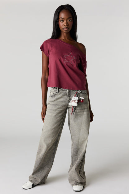 Off Shoulder Graphic T-Shirt