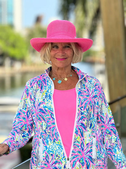 PINK PALM TREE ZIPPER JACKET