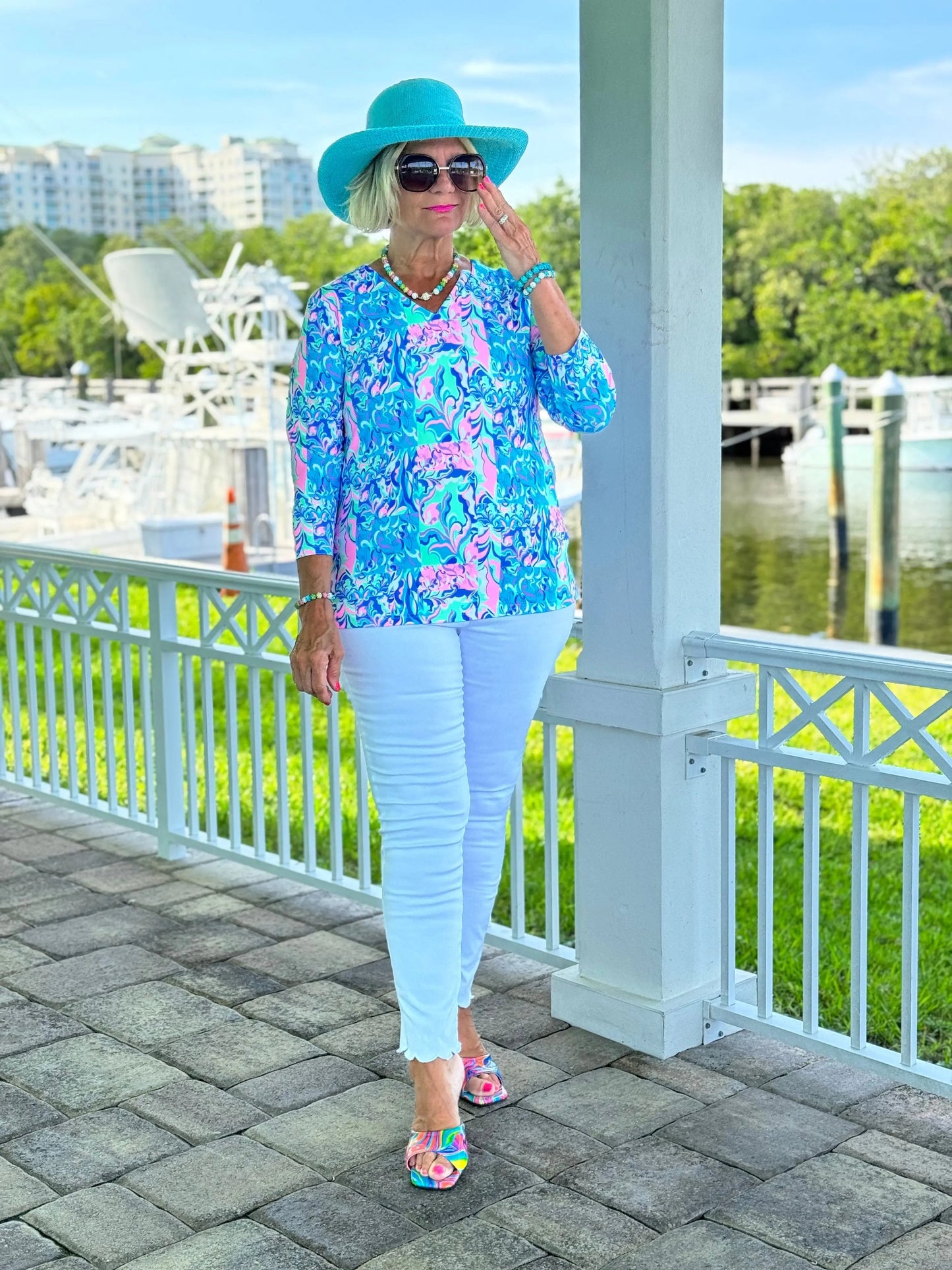 SPLASH OF PINK  V NECK TOP