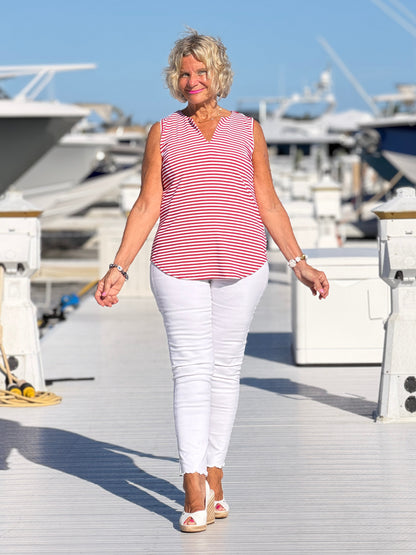 REGATTA RED STRIPED NOTCH TOP