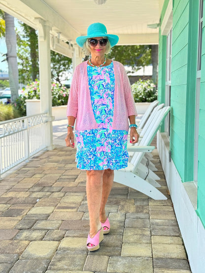 SPLASH OF PINK  SHIFT RUFFLE DRESS