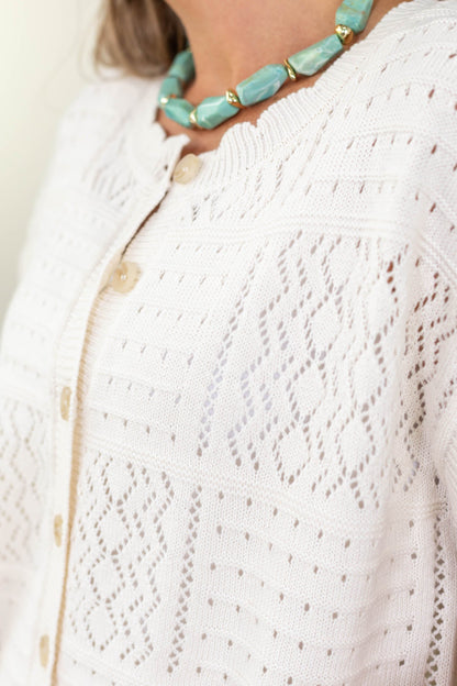 Button Down Scallop Trim Knit Cardigan