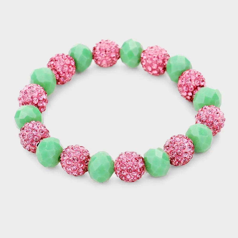 SHAMBALLA BALL FACETED BEAD STRETCH BRACELET