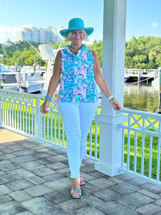 SPLASH OF PINK  SLEEVELESS RUFFLE