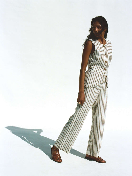 Sun Strider Linen Pant - Cocoa Grove Stripe
