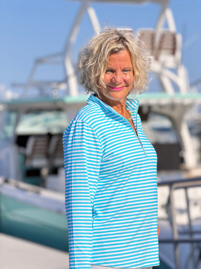 OCEAN BLUE HALF ZIPPER TOP