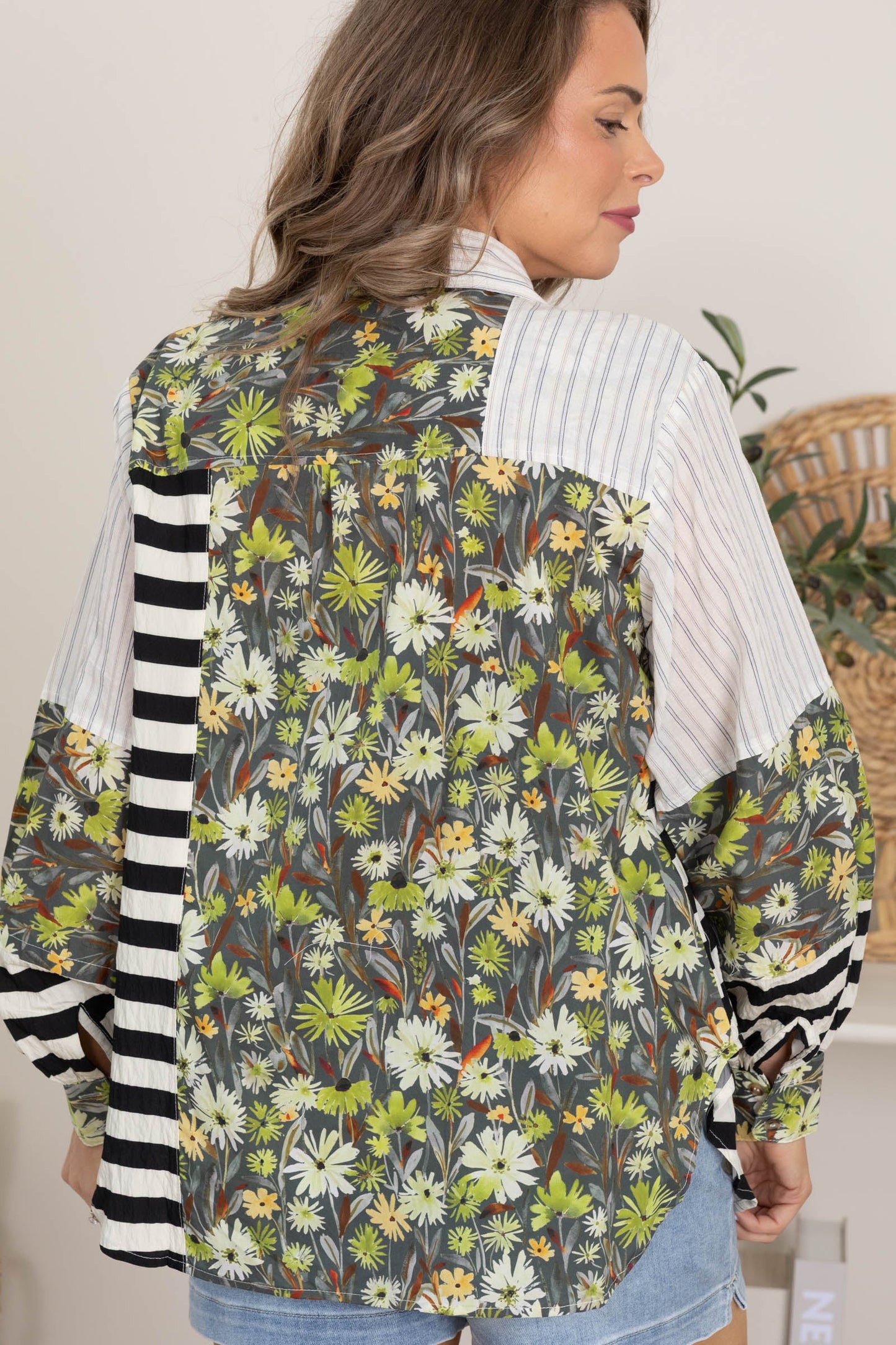 Button Down Floral Stripe Top