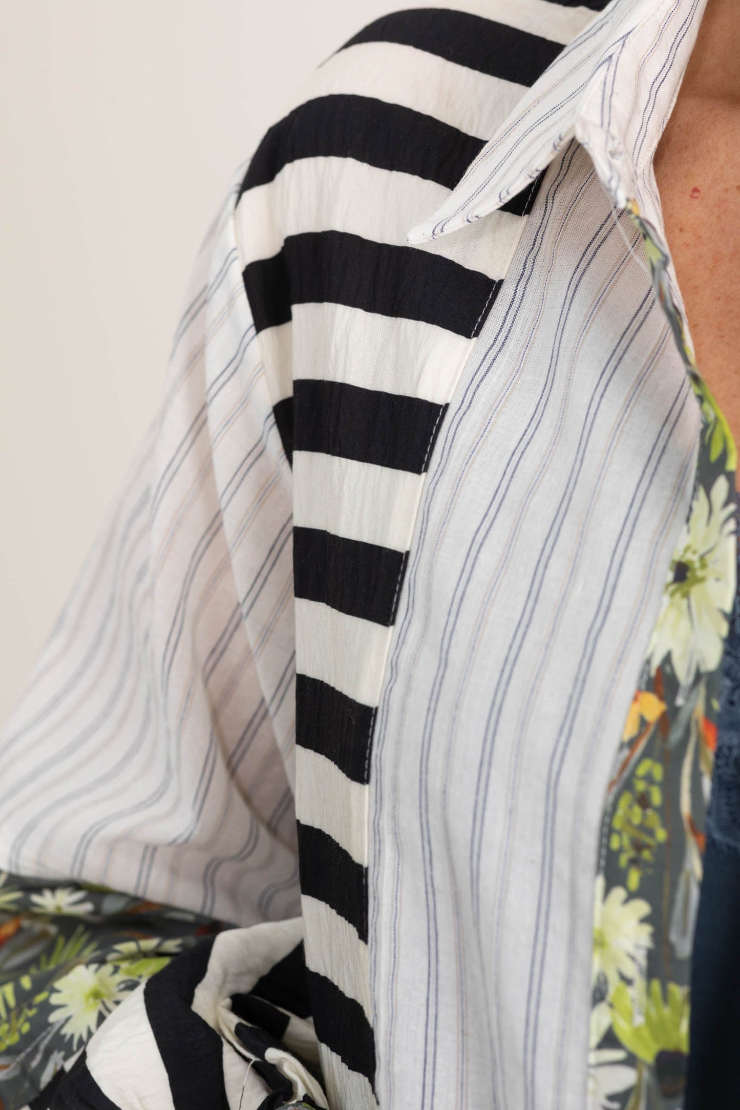 Button Down Floral Stripe Top