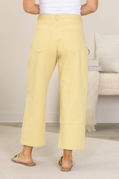 Butter Yellow Mid Rise Barrel Cotton Twill Jeans