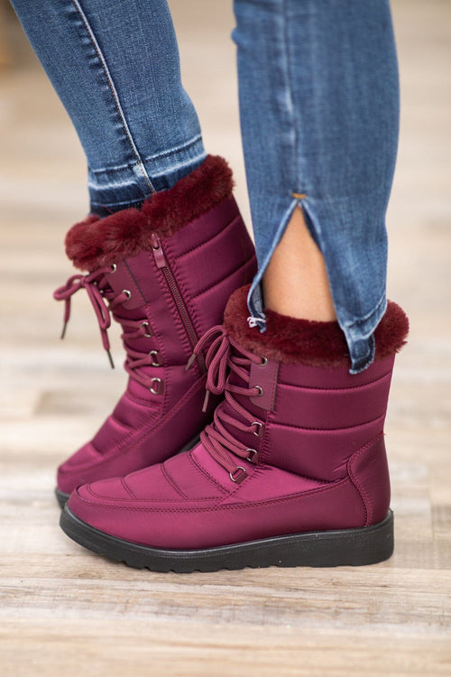 Burgundy Faux Fur Lined Quilted Boots