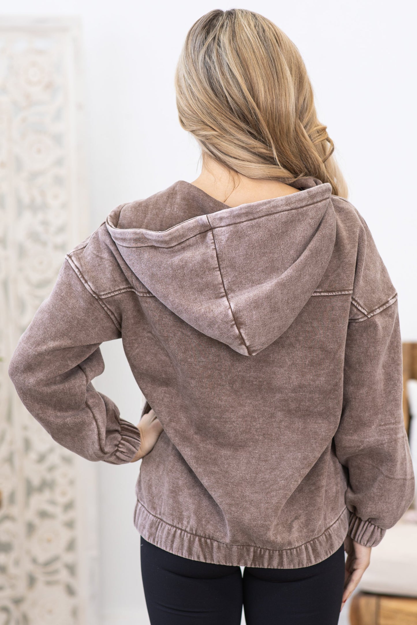 Brown Acid Wash Fleece Hoodie