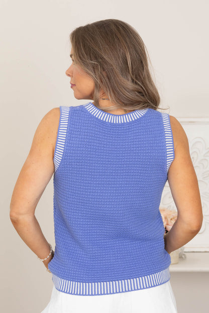 Color Accented Rib Waffle Sweater Tank Tops