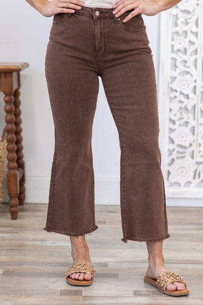 Brown Washed Kick Flare Jeans