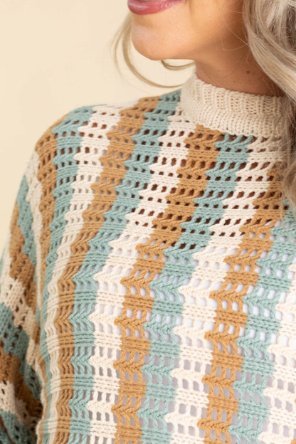 Camel And Pine Vertical Stripe Dolman Sweater