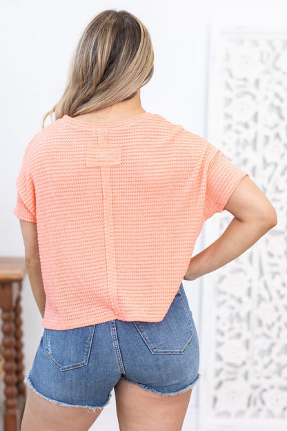 Coral Drop Shoulder Jacquard Knit Top