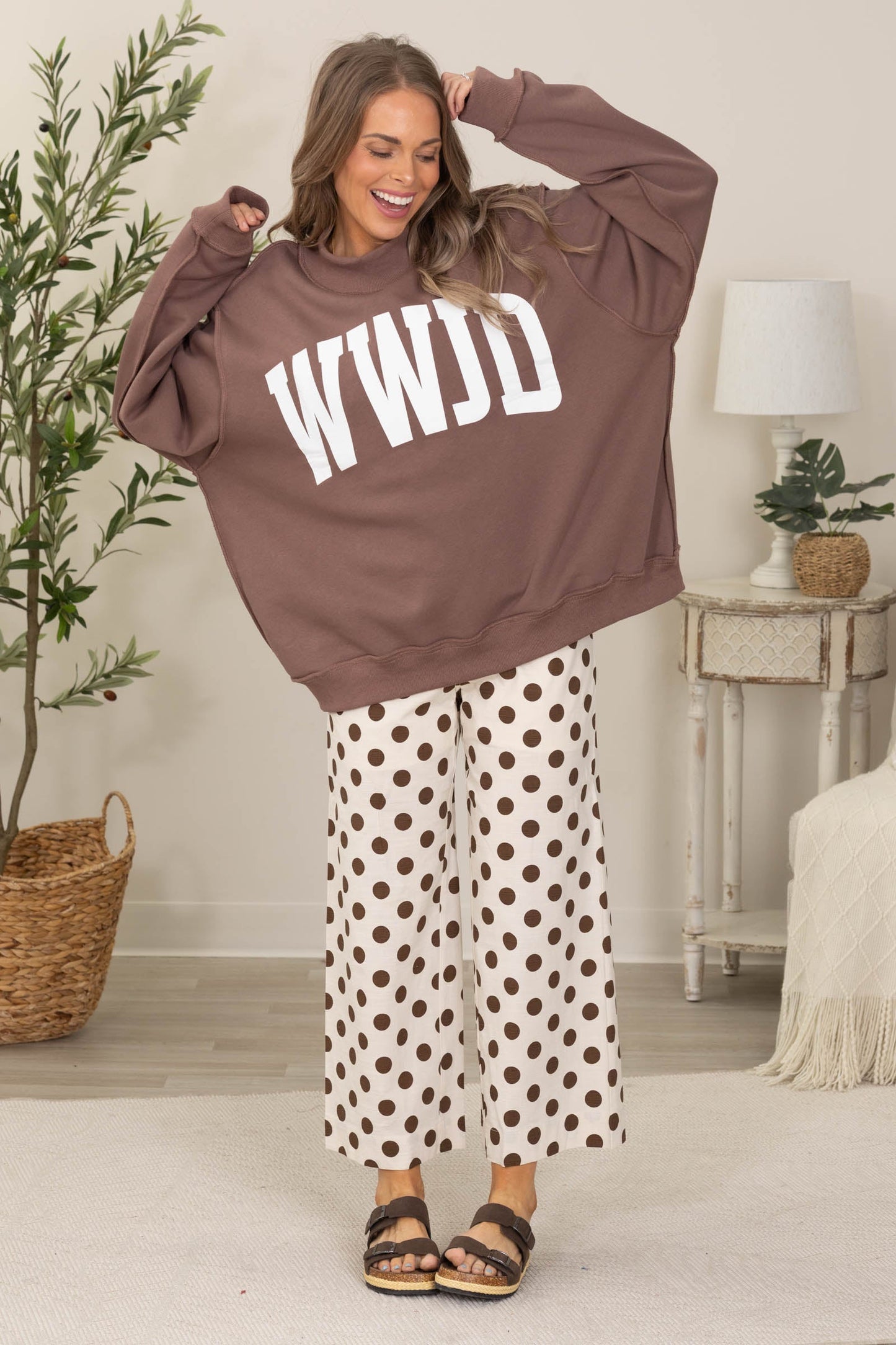 Brown Polka Dot Front Pocket Pants