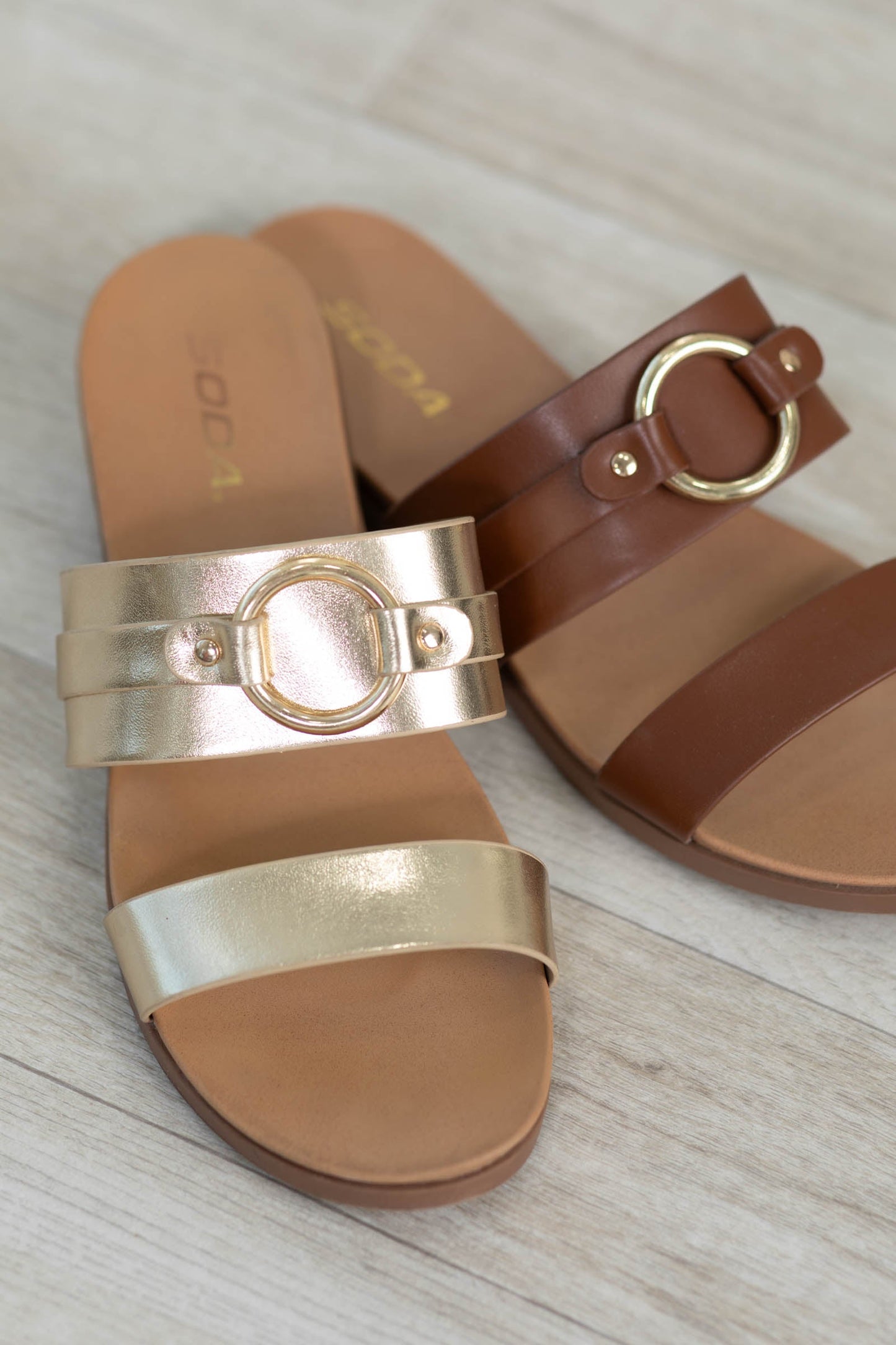 Casual Two Strap Sandals With Gold Circle