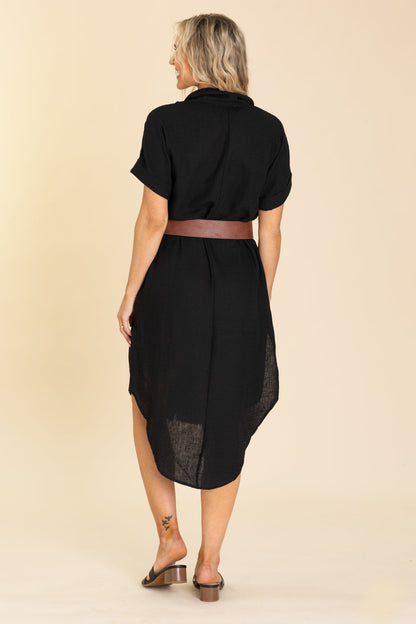 Casual Buttoned Up Short Sleeve Midi Dress