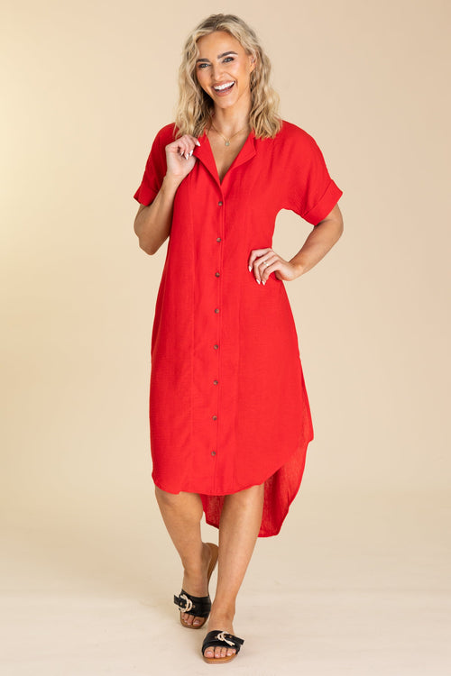 Casual Buttoned Up Short Sleeve Midi Dress
