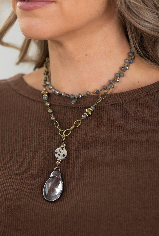 Bronze Tear Drop Pendant With Stone Necklace