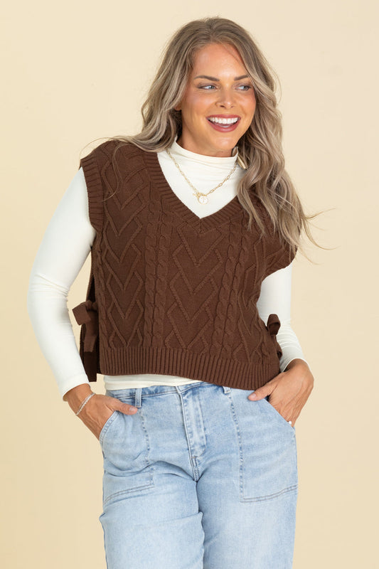 Brown Sweater Side Tie Vest