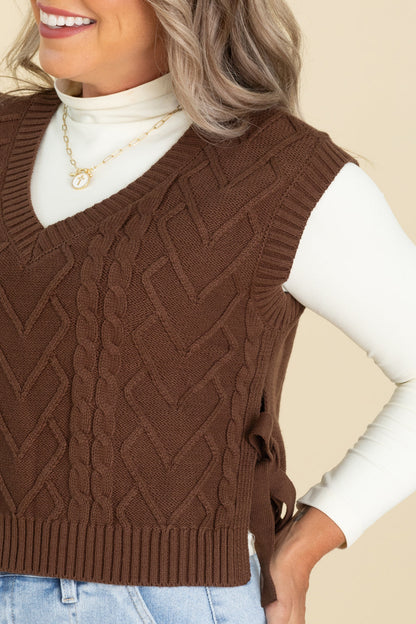 Brown Sweater Side Tie Vest
