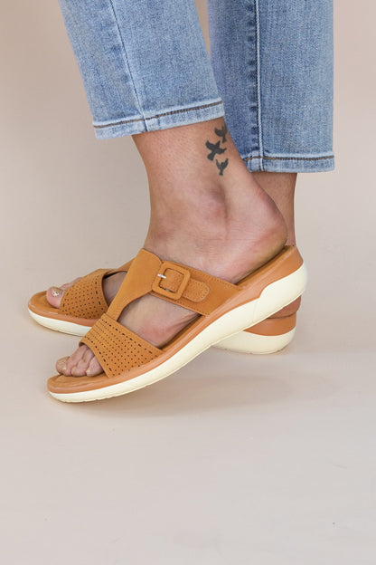 Camel Cushion Buckle Detail Sandal