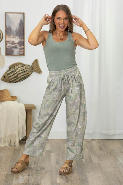 Camo Print Casual Knit Barrel Pants