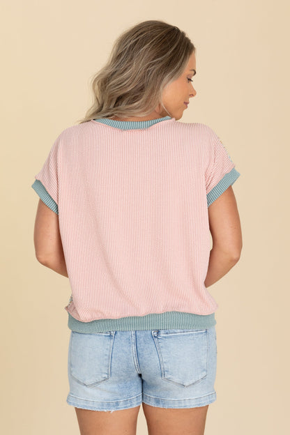 Colorblock Ribbed Daisies Knit Top