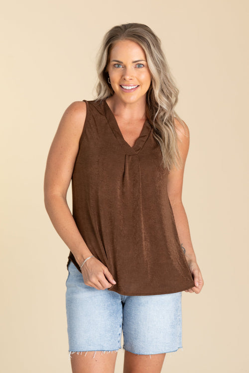 Brown Relaxed Fit V-Neck Knit Top