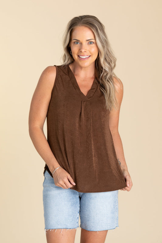 Brown Relaxed Fit V-Neck Knit Top