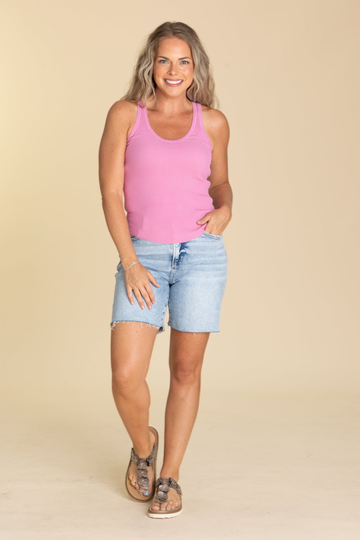 Classic Ribbed Scoop Neckline Knit Tank