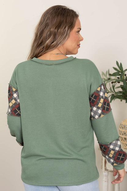 Colorblock Print Long Sleeve Knit Tops